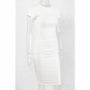 Missufe Ruched Casual Sundress Midi Bodycon Dress